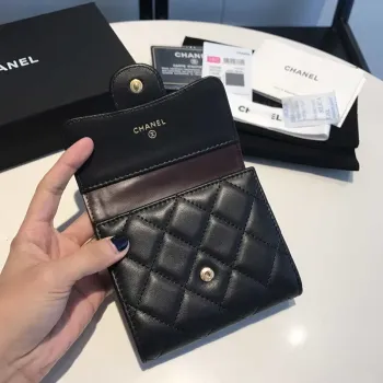 Chanel AP0231 Classic Small FLAP Wallet Lambskin Black Gold