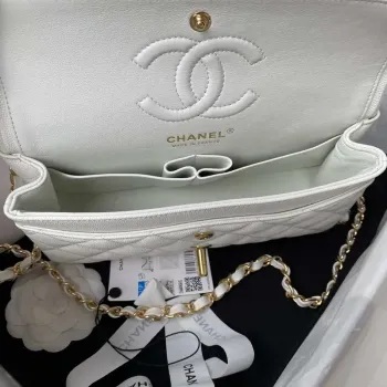 Chanel A01113 Flap Handbag Classic Bag Grained shiny Calfskin White Gold