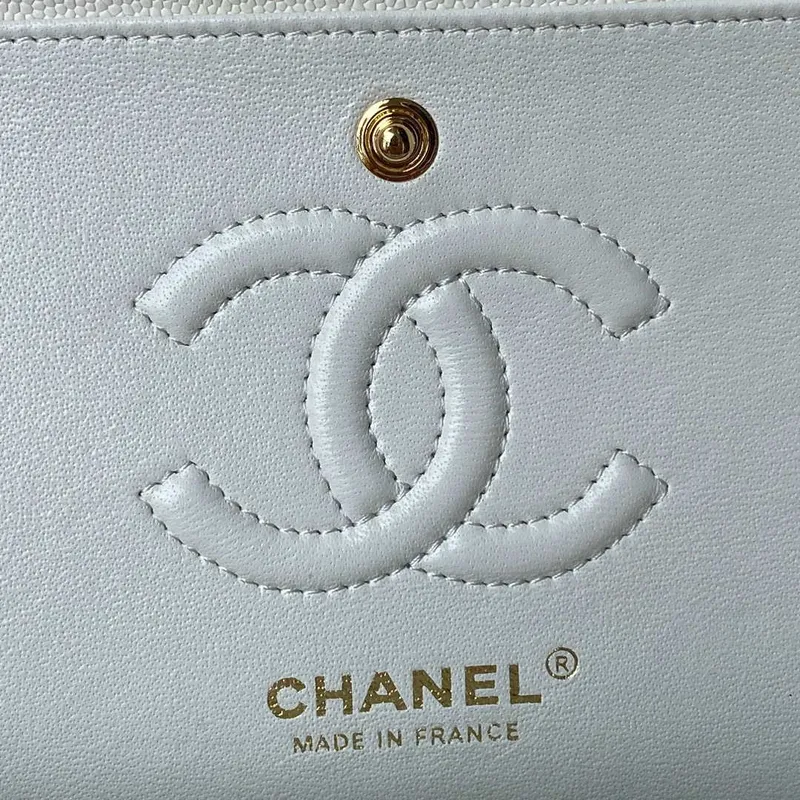 Chanel A01113 Flap Handbag Classic Bag Grained shiny Calfskin White Gold