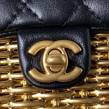 Chanel AS3713 SMALL EVENING BAG Lambskin & Gold Metal Black & Gold