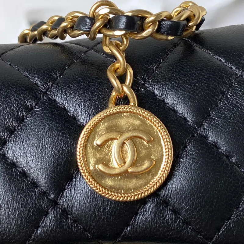 Chanel AS3713 SMALL EVENING BAG Lambskin & Gold Metal Black & Gold