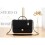 Chanel AS3653 Small Flap Bag with Top Handle Wool Tweed & Gold Tone Metal Black