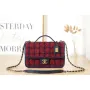 Chanel AS3653 Small Flap Bag with Top Handle Wool Tweed & Gold Tone Metal Red and Navy Blue