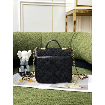 Chanel AS3652 Small Flap Bag with Top Handle Cotton & Wool Tweed & Gold Tone Metal Black