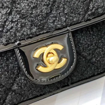 Chanel AS3652 Small Flap Bag with Top Handle Cotton & Wool Tweed & Gold Tone Metal Black