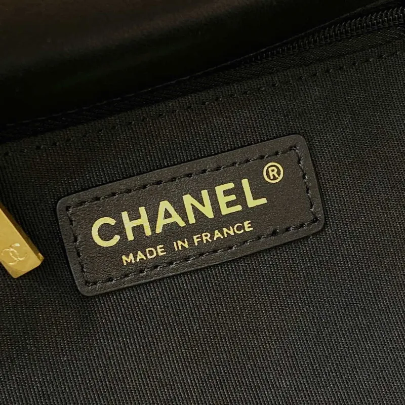 Chanel AS3652 Small Flap Bag with Top Handle Cotton & Wool Tweed & Gold Tone Metal Black