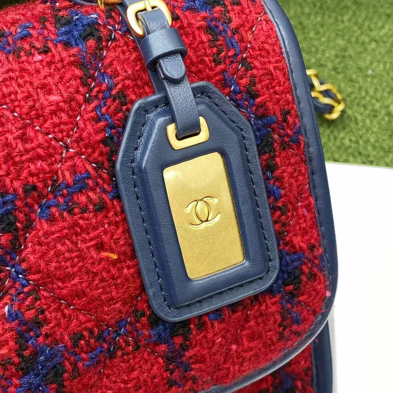Chanel AS3652 Small Flap Bag with Top Handle Cotton & Wool Tweed & Gold Tone Metal Black and Red