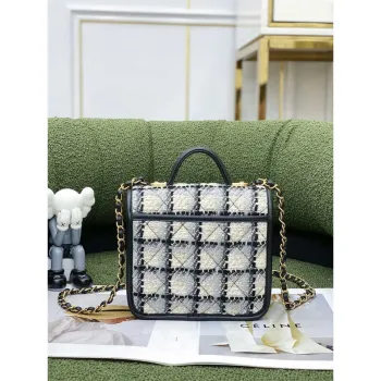 Chanel AS3652 Small Flap Bag with Top Handle Cotton & Wool Tweed & Gold Tone Metal Grey and Beige
