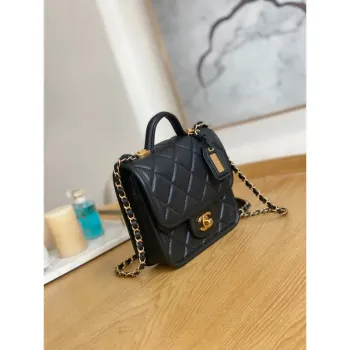 Chanel AS3652 Small Flap Bag with Top Handle Calfskin & Gold Tone Metal Black