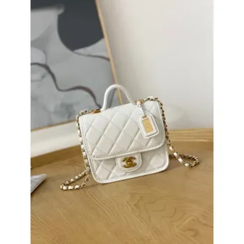 Chanel AS3652 Small Flap Bag with Top Handle Calfskin & Gold Tone Metal White