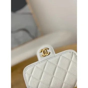Chanel AS3652 Small Flap Bag with Top Handle Calfskin & Gold Tone Metal White