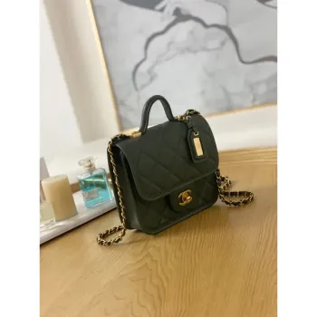 Chanel AS3652 Small Flap Bag with Top Handle Calfskin & Gold Tone Metal Dark Green