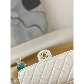 Chanel AS3653 Small Flap Bag with Top Handle Calfskin & Gold Tone Metal White