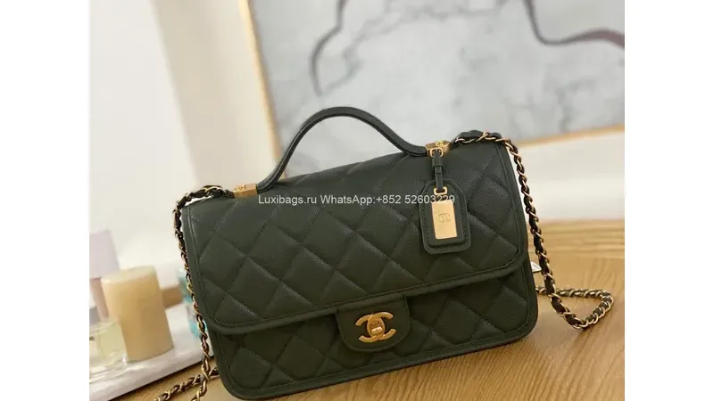 Chanel AS3653 Small Flap Bag — Dark Green Calfskin with Gold-Tone Hardware