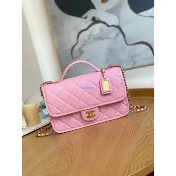 Chanel AS3653 Small Flap Bag with Top Handle Calfskin & Gold Tone Metal Pink