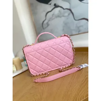 Chanel AS3653 Small Flap Bag with Top Handle Calfskin & Gold Tone Metal Pink