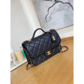 Chanel AS3653 Small Flap Bag with Top Handle Calfskin & Gold Tone Metal Black