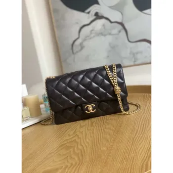 Chanel AS3609 Flap Bag Lambskin Lambskin & Gold Tone Metal Dark Brown