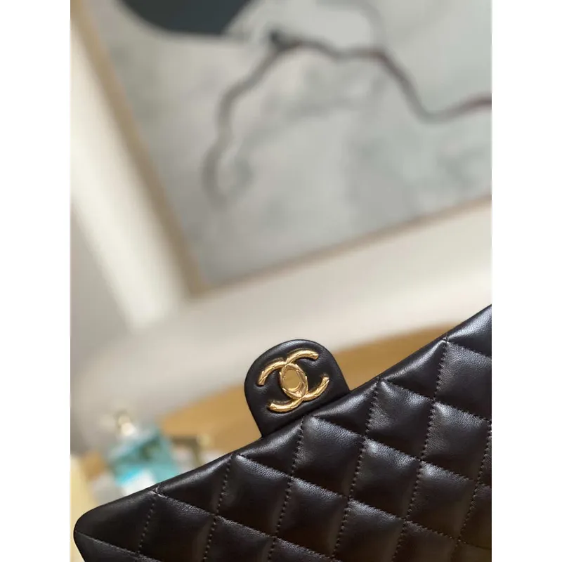 Chanel AS3609 Flap Bag Lambskin Lambskin & Gold Tone Metal Dark Brown