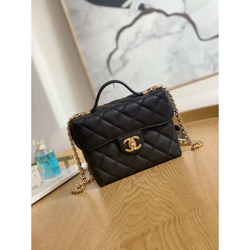 Chanel AS3729 Small Vanity Case Grained Calfskin & Gold Tone Metal Black