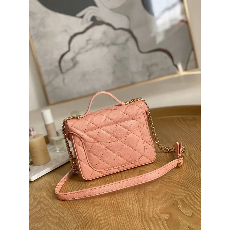 Chanel AS3729 Small Vanity Case Grained Calfskin & Gold Tone Metal Pink