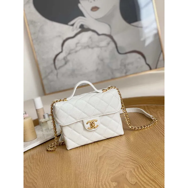 Chanel AS3729 Small Vanity Case Grained Calfskin & Gold Tone Metal White