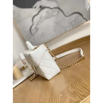 Chanel AS3729 Small Vanity Case Grained Calfskin & Gold Tone Metal White