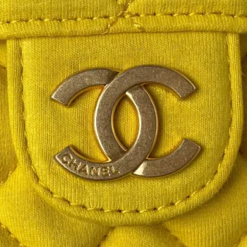Chanel AS3710 Small Hobo Handbag Velvet & Gold Tone Metal Yellow