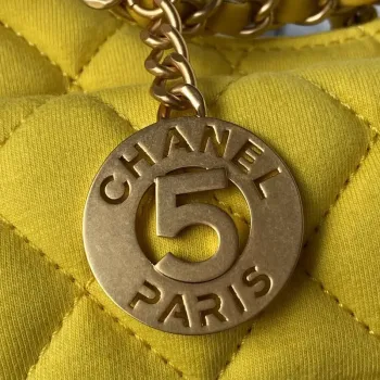 Chanel AS3710 Small Hobo Handbag Velvet & Gold Tone Metal Yellow