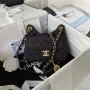 Chanel AS3710 Small Hobo Handbag Velvet & Gold Tone Metal Black