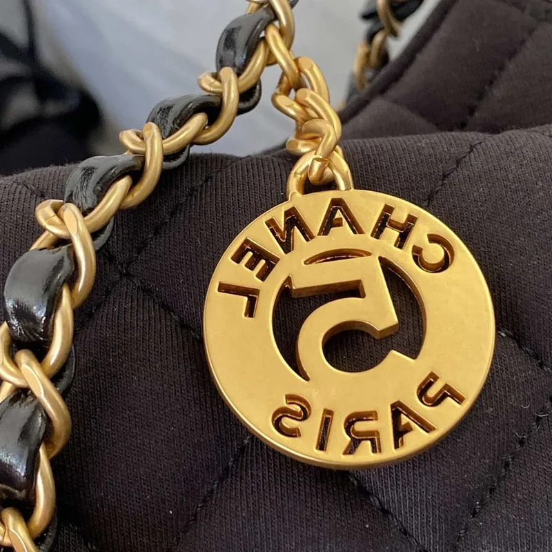 Chanel AS3710 Small Hobo Handbag Velvet & Gold Tone Metal Black