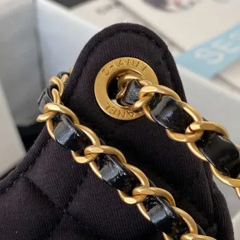 Chanel AS3710 Small Hobo Handbag Velvet & Gold Tone Metal Black