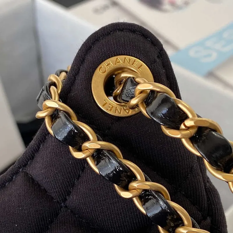 Chanel AS3710 Small Hobo Handbag Velvet & Gold Tone Metal Black