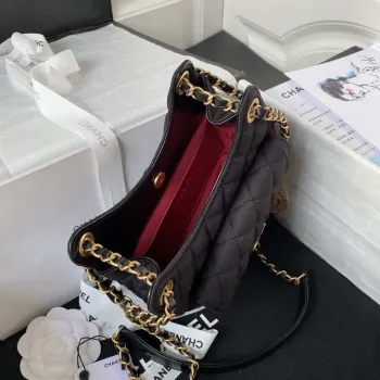 Chanel AS3710 Small Hobo Handbag Velvet & Gold Tone Metal Black