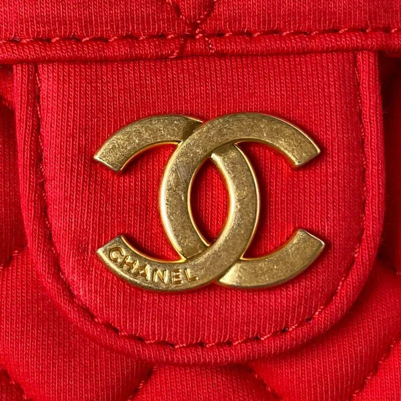 Chanel AS3710 Small Hobo Handbag Velvet & Gold Tone Metal Red