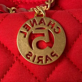 Chanel AS3710 Small Hobo Handbag Velvet & Gold Tone Metal Red