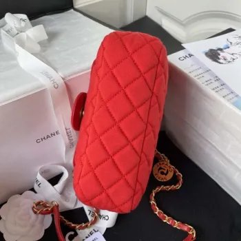 Chanel AS3710 Small Hobo Handbag Velvet & Gold Tone Metal Red