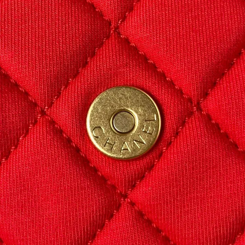 Chanel AS3710 Small Hobo Handbag Velvet & Gold Tone Metal Red