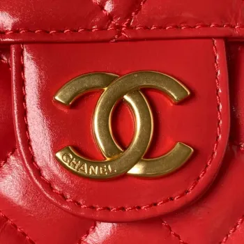 Chanel AS3710 Small Hobo Handbag Shiny Crumpled Calfskin & Gold Tone Metal Red