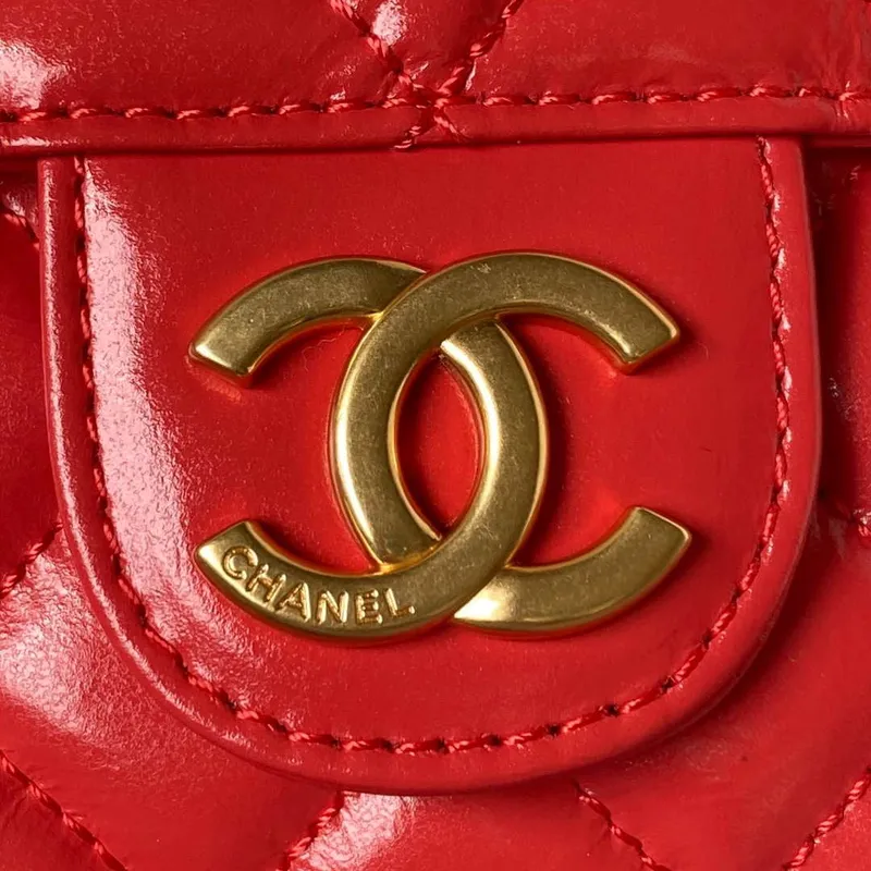Chanel AS3710 Small Hobo Handbag Shiny Crumpled Calfskin & Gold Tone Metal Red