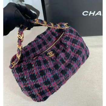 Chanel AS3564 MAXI HOBO BAG Wool Tweed & Gold Tone Metal Purple