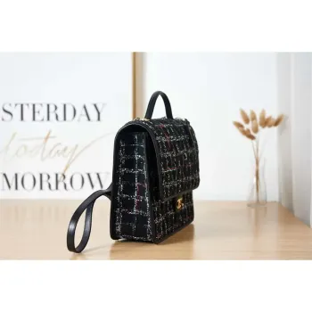 Chanel AS3662 LARGE BACKPACK Wool Tweed & Gold Tone Metal Black