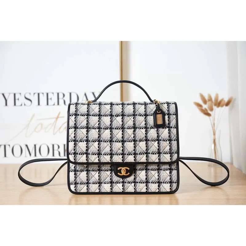 Chanel AS3662 LARGE BACKPACK Wool Tweed & Gold Tone Metal White