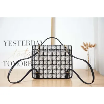 Chanel AS3662 LARGE BACKPACK Wool Tweed & Gold Tone Metal White