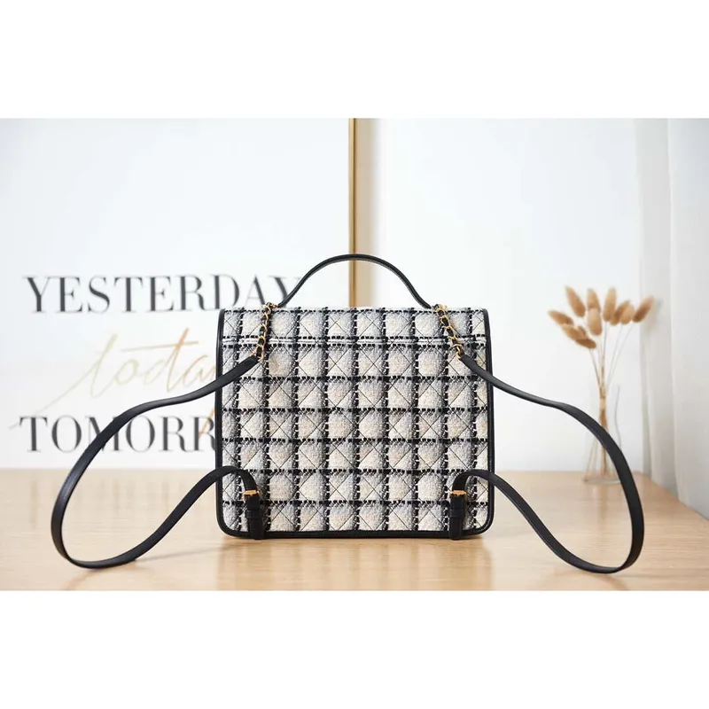 Chanel AS3662 LARGE BACKPACK Wool Tweed & Gold Tone Metal White