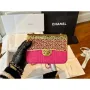 Chanel AS3526 Mini Evening Bag Wool Tweed & Gold Tone Metal Rose Red