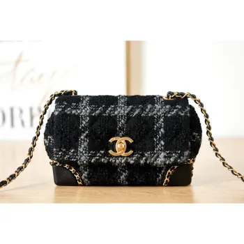 Chanel AS3572 Small Flap Bag Wool Tweed Black