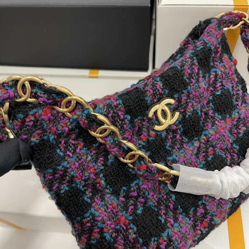 Chanel AS3562 Hobo Handbag Wool Tweed Purple