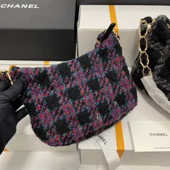 Chanel AS3562 Hobo Handbag Wool Tweed Purple