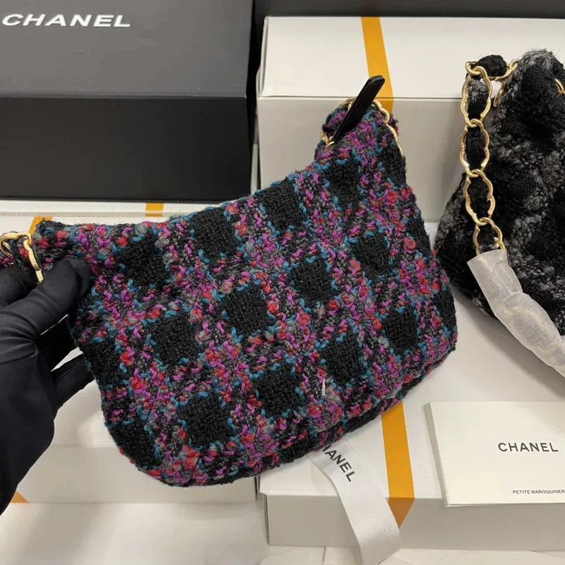 Chanel AS3562 Hobo Handbag Wool Tweed Purple